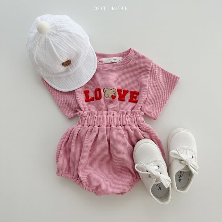 Oott Bebe - Korean Baby Fashion - #babyboutique - Love Waffle Bloomer Set - 2