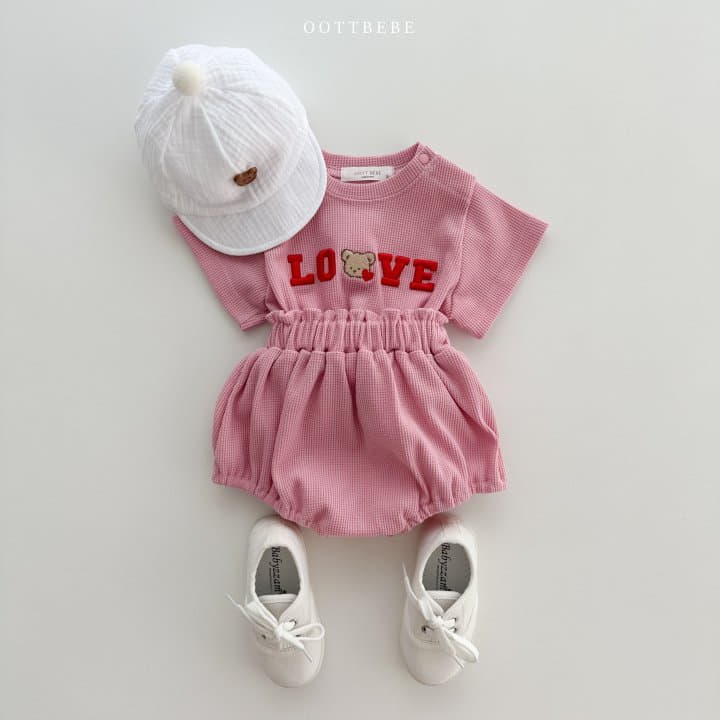 Oott Bebe - Korean Baby Fashion - #babyoutfit - Love Waffle Bloomer Set - 12