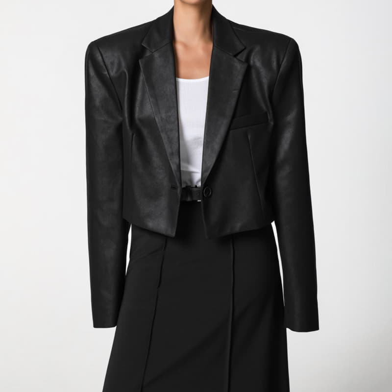 Paper Moon - Korean Women Fashion - #momslook - Cropped Vintage Leather Blazer Jacket - 10