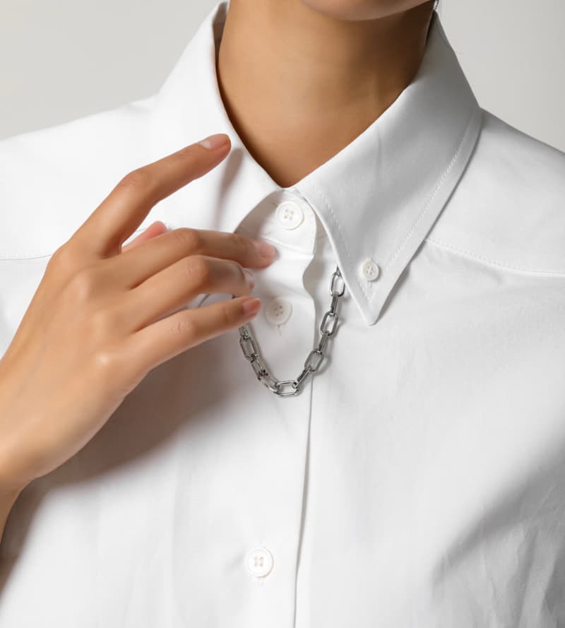 Paper Moon - Korean Women Fashion - #pursuepretty - Chain Necklace Detail Oversized Squared Sleeveless Button Down Shirt - 3
