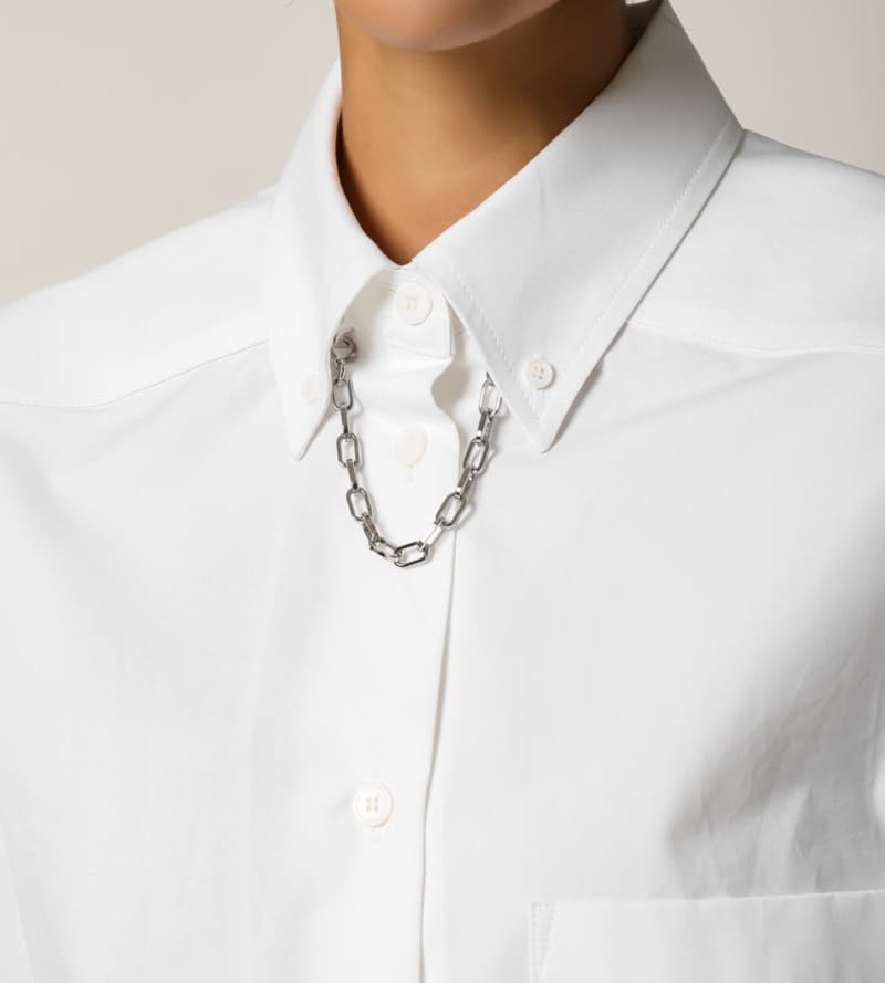 Paper Moon - Korean Women Fashion - #pursuepretty - Chain Necklace Detail Oversized Squared Sleeveless Button Down Shirt - 4