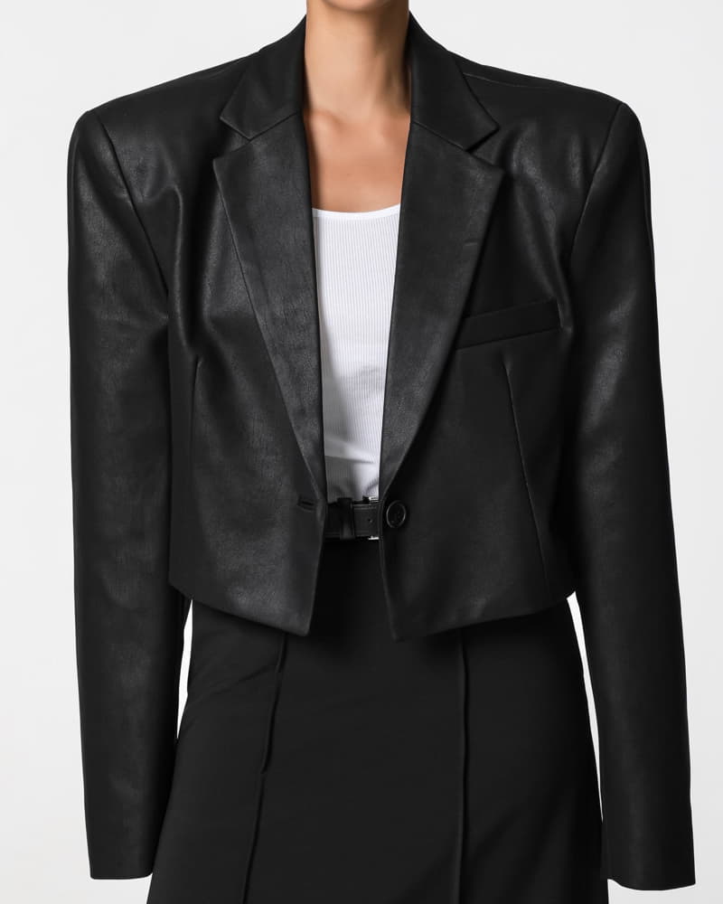 Paper Moon - Korean Women Fashion - #shopsmall - Cropped Vintage Leather Blazer Jacket - 7