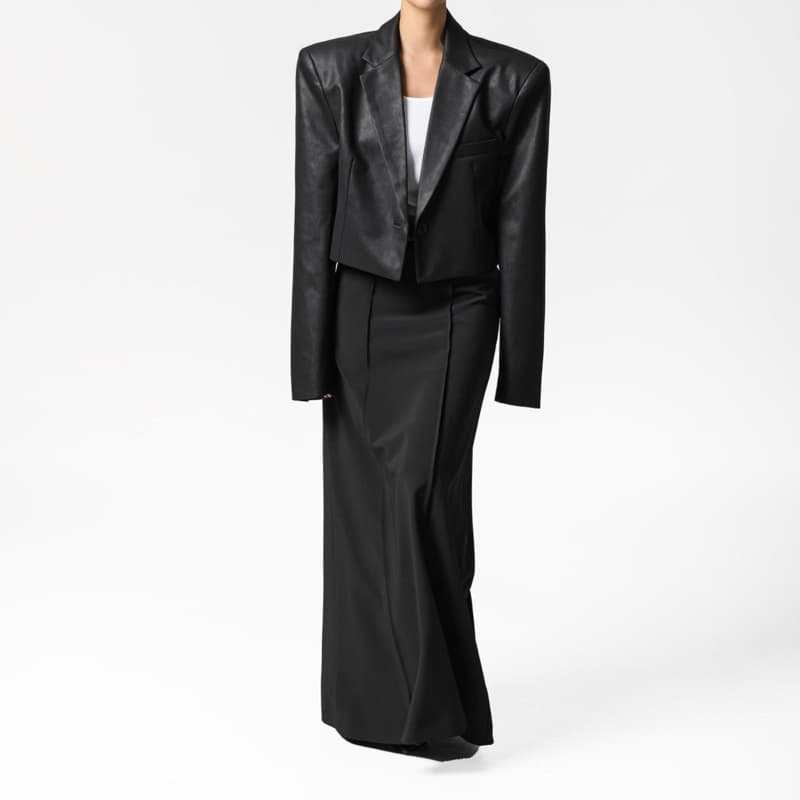 Paper Moon - Korean Women Fashion - #thatsdarling - Cropped Vintage Leather Blazer Jacket - 8