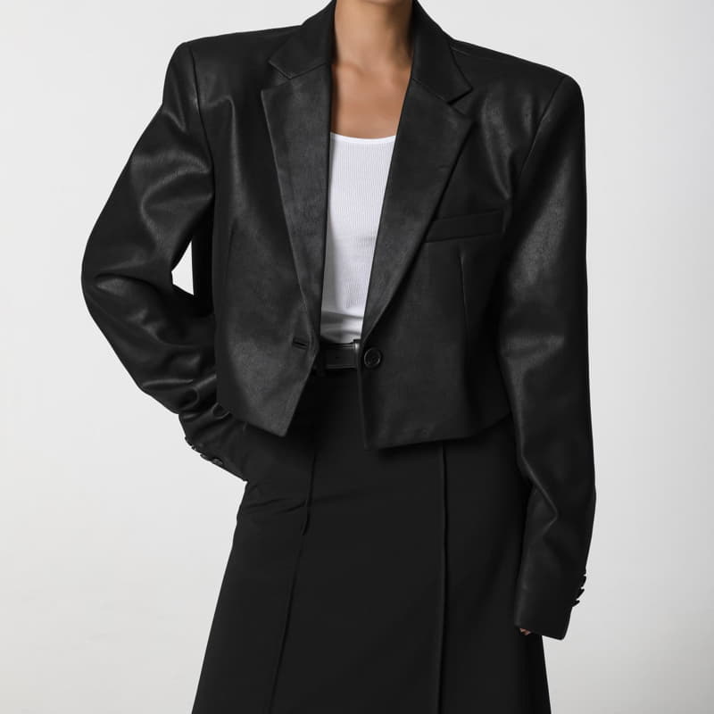 Paper Moon - Korean Women Fashion - #thelittlethings - Cropped Vintage Leather Blazer Jacket - 9