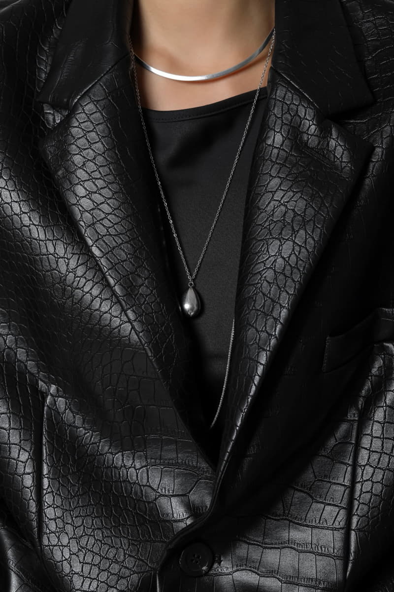 Paper Moon - Korean Women Fashion - #thelittlethings - Vegan Crocodile Leather Single Breasted Blazer - 5