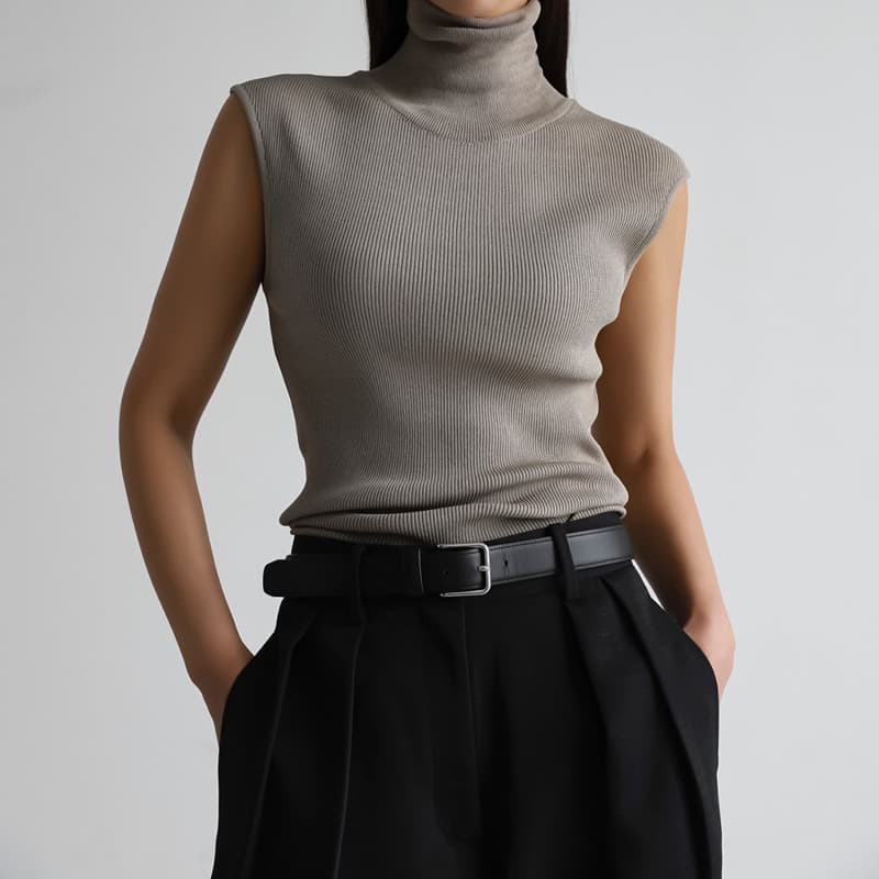 Paper Moon - Korean Women Fashion - #womensfashion - Turtleneck Rib Sleeveless Knit Top - 5