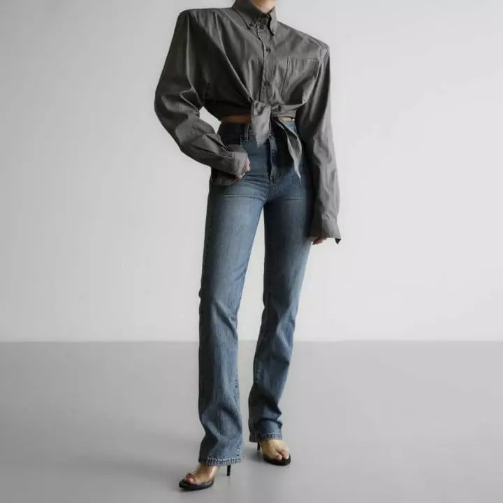 Paper Moon - Korean Women Fashion - #womensfashion - Cone Straight Slim Fit Blue Jeans​ - 9