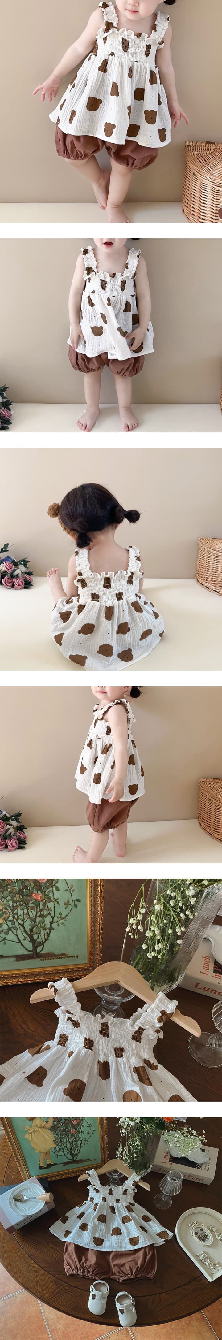 Reve Kid - Korean Baby Fashion - #babyfashion - Bear Sleeveless Top Bottom Set