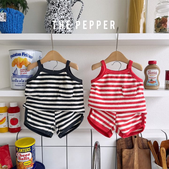 The Pepper - Korean Children Fashion - #kidsshorts - Stripes Top Bottom Set - 3