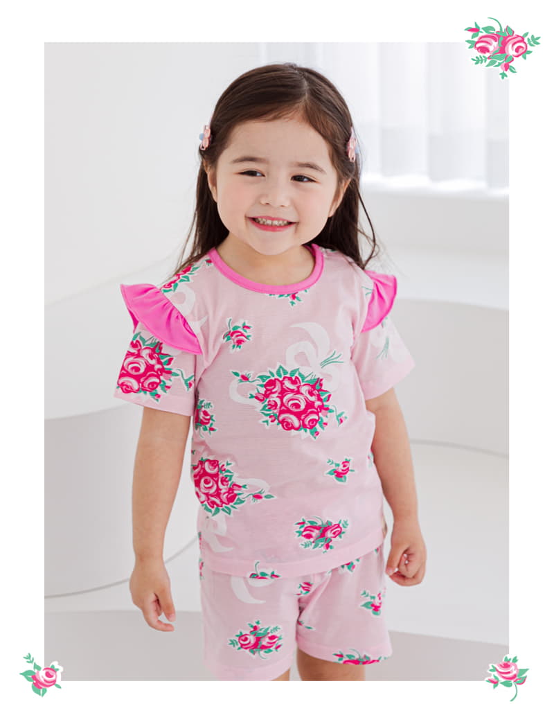 Ttasom - Korean Children Fashion - #magicofchildhood - Pink Bouquet Short Jacquard Easywear - 3