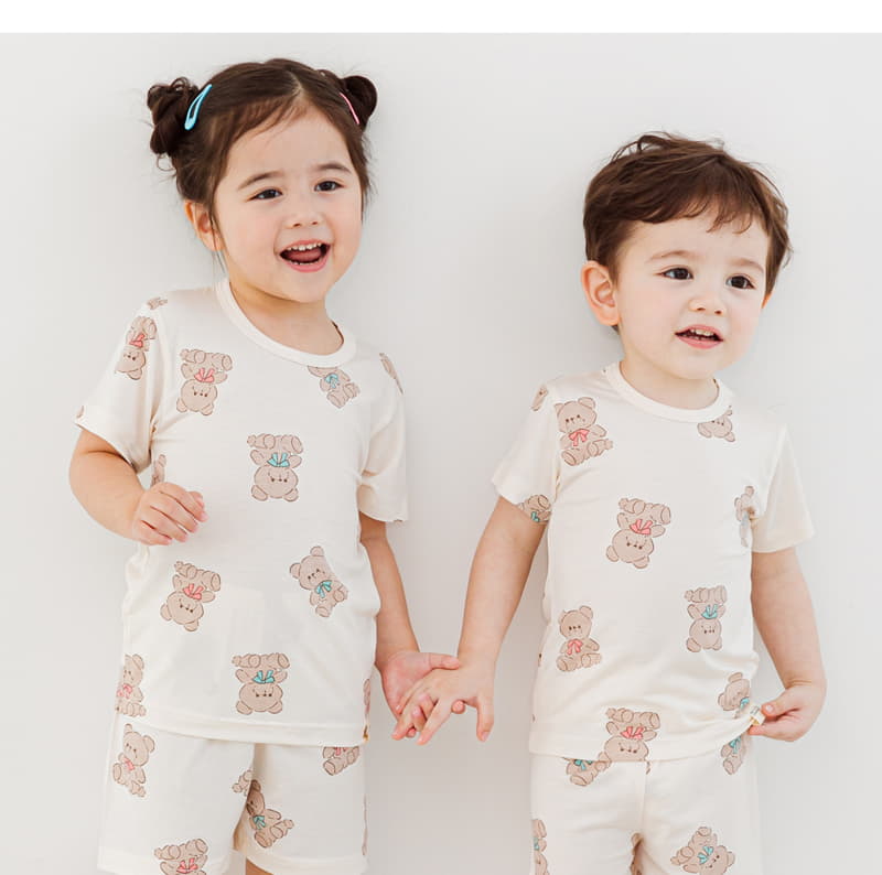Ttasom - Korean Children Fashion - #stylishchildhood - Ribbon Bear Short Modal Easywear - 5