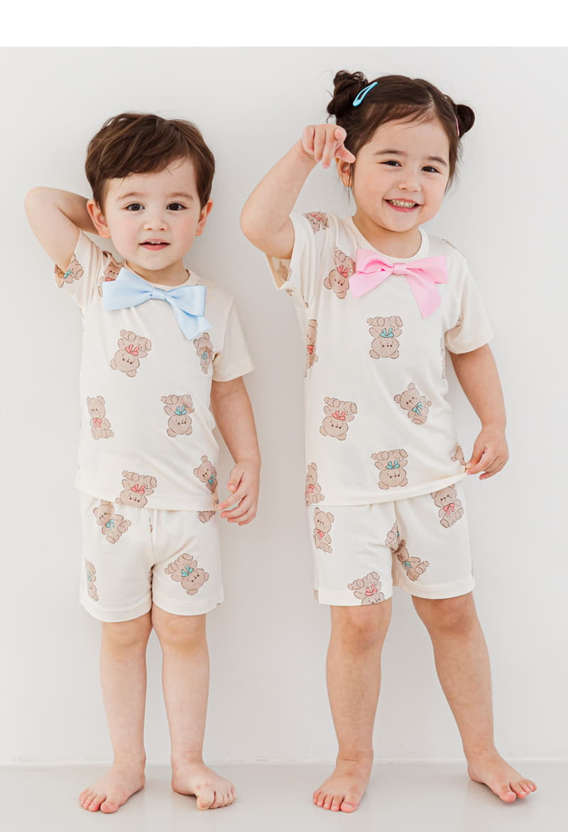 Ttasom - Korean Children Fashion - #todddlerfashion - Ribbon Bear Short Modal Easywear - 4
