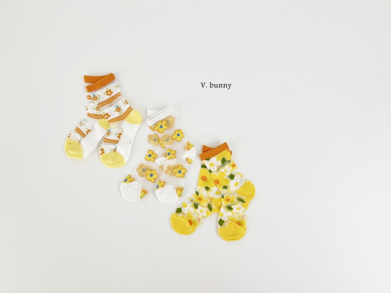 V Bunny - Korean Children Fashion - #childofig - Yellow Flower Socks Set - 2