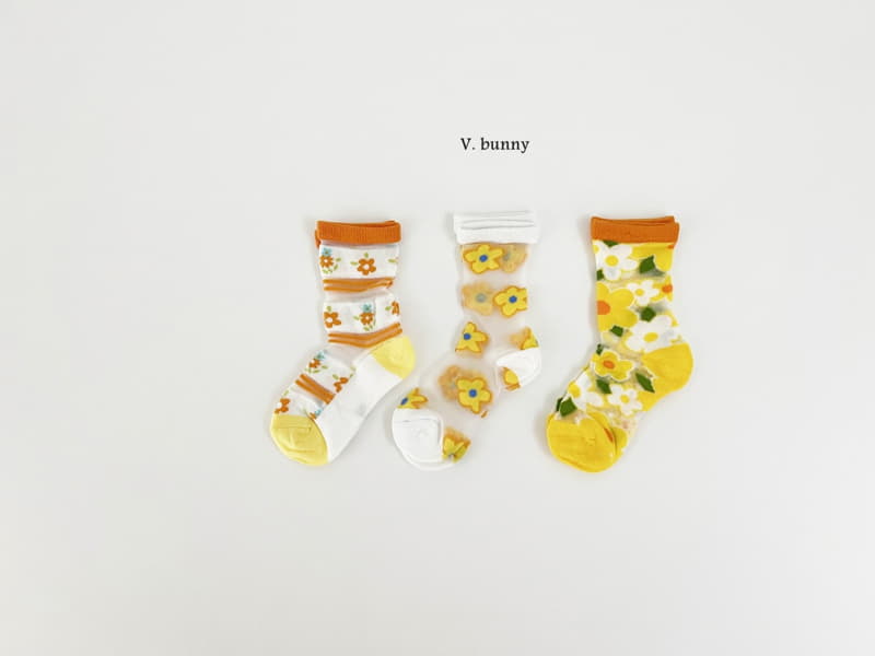 V Bunny - Korean Children Fashion - #childofig - Yellow Flower Socks Set - 3