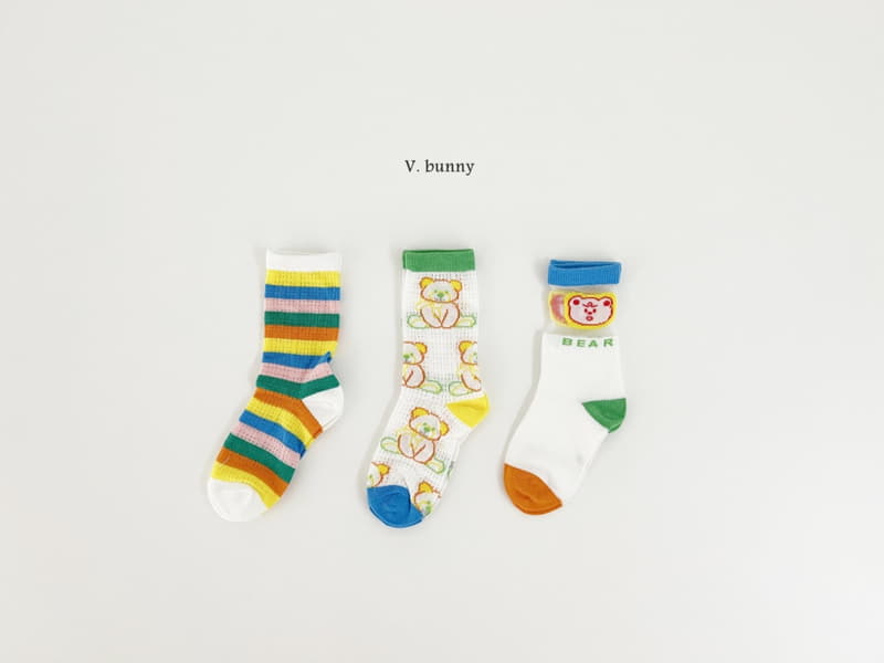V Bunny - Korean Children Fashion - #minifashionista - Rainbow Bear Socks Set - 2