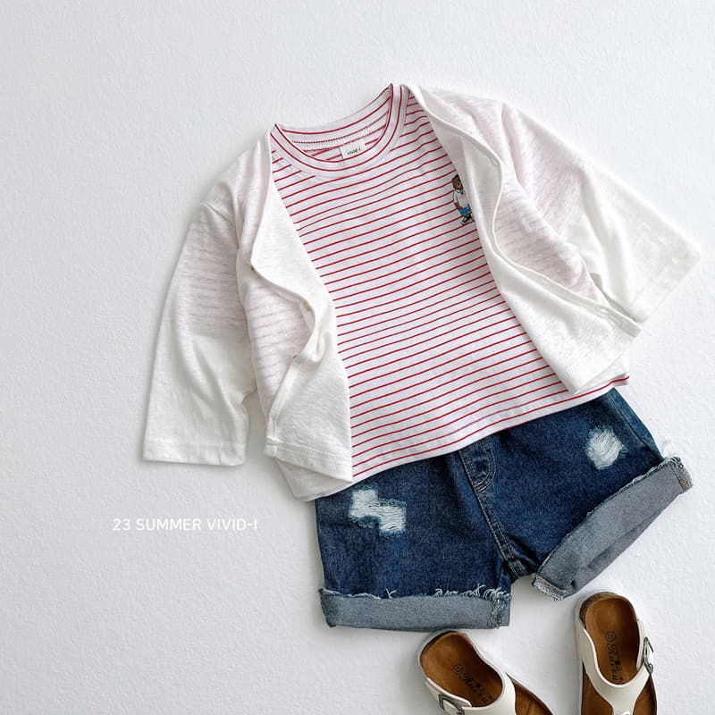 Vivid I - Korean Children Fashion - #kidsshorts - Stripes Bear Tee - 9