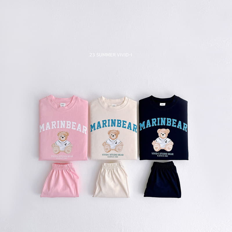 Vivid I - Korean Children Fashion - #kidsshorts - Marine Bear Top Bottom Set