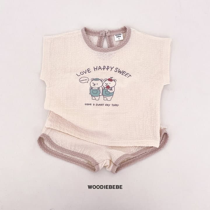 Woodie - Korean Children Fashion - #littlefashionista - Twin Bear Top Bottom Set - 3