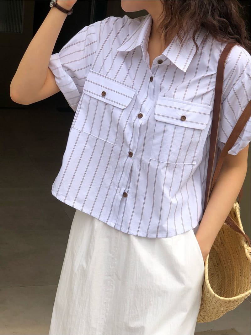 A Want - Korean Women Fashion - #womensfashion - Stripes Crop Shirt - 6