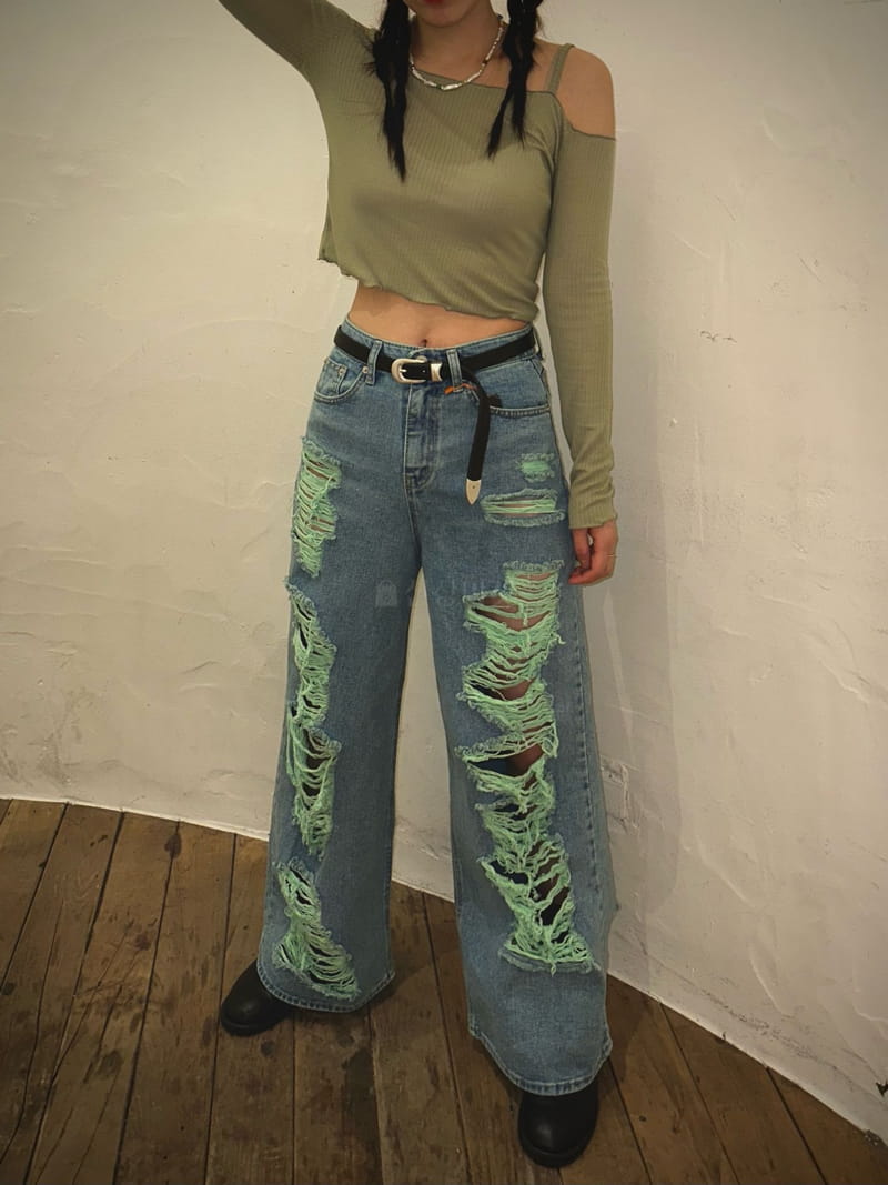 Archive - Korean Women Fashion - #momslook - Green Denim Jeans - 2