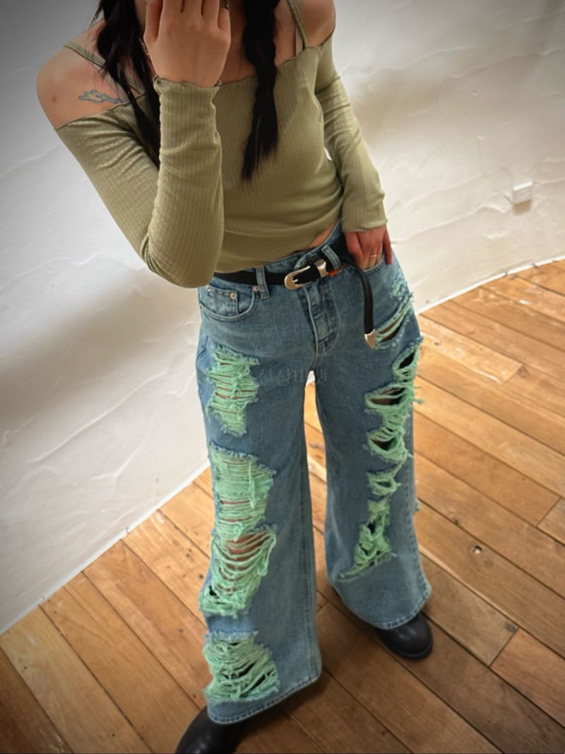 Archive - Korean Women Fashion - #momslook - Green Denim Jeans - 6