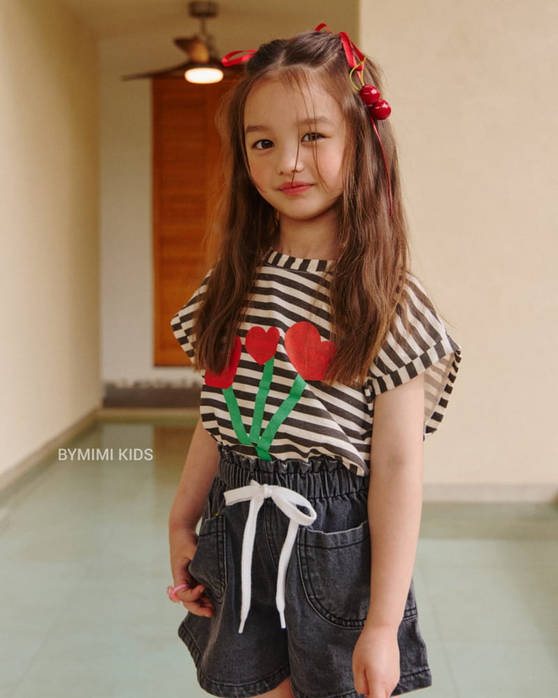 Bymimi - Korean Children Fashion - #todddlerfashion - Heart Strip Tee - 2