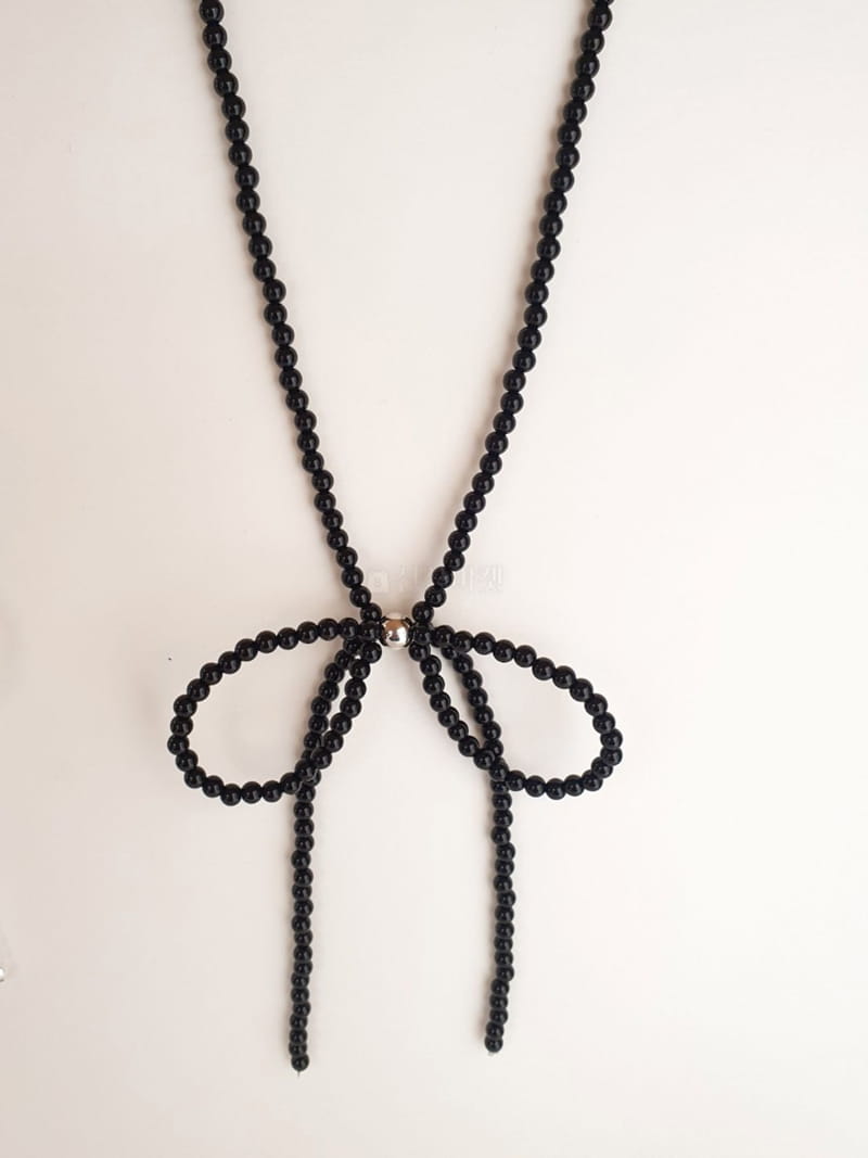 Cabinet - Korean Women Fashion - #momslook - Black Ribbon Pearl Necklace - 2