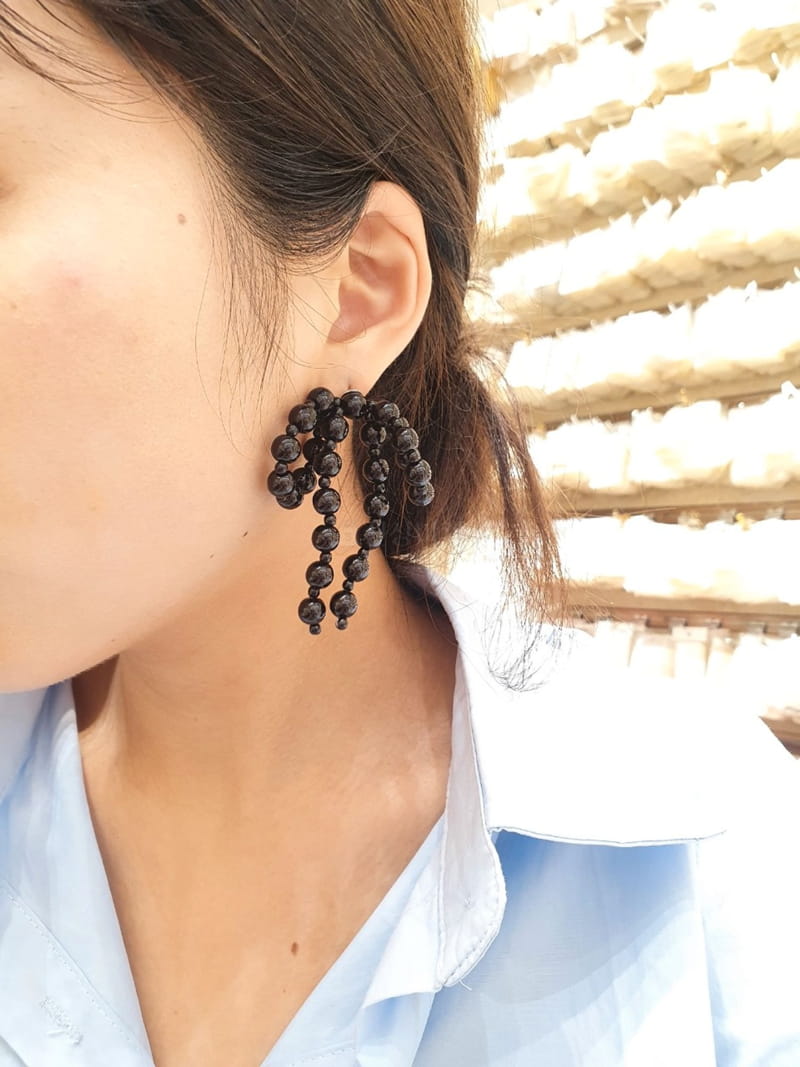Cabinet - Korean Women Fashion - #womensfashion - Black Ribbon Earring - 4