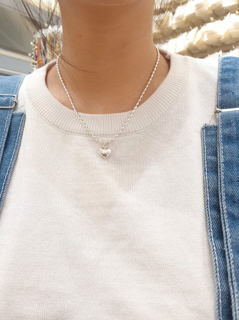 Cabinet - Korean Women Fashion - #womensfashion - Silver (Silver) Egg Stripes Heart Necklace - 4