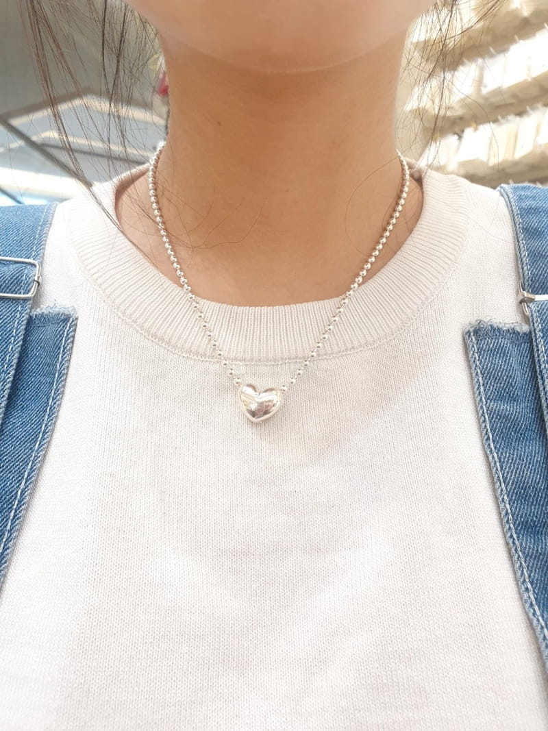 Cabinet - Korean Women Fashion - #momslook - Silver (Silver)3mm Ball Heart  Necklace - 3