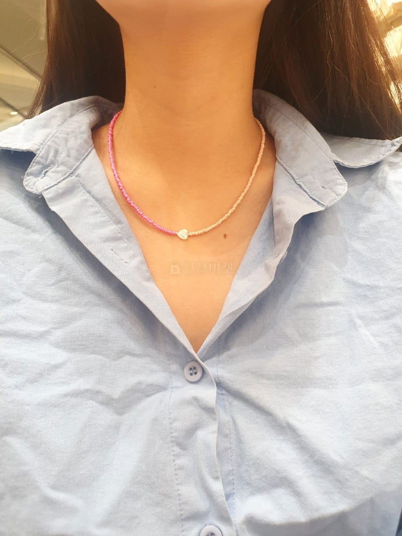 Cabinet - Korean Women Fashion - #vintagekidsstyle - Silver (Silver) Pink Heart Necklace - 3