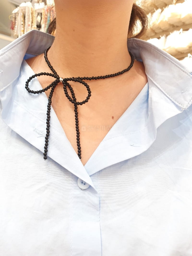 Cabinet - Korean Women Fashion - #womensfashion - Black Ribbon Pearl Necklace - 5