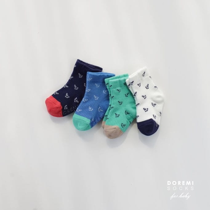 Doremi Socks - Korean Children Fashion - #todddlerfashion - Waffle Marine Socks Set - 6