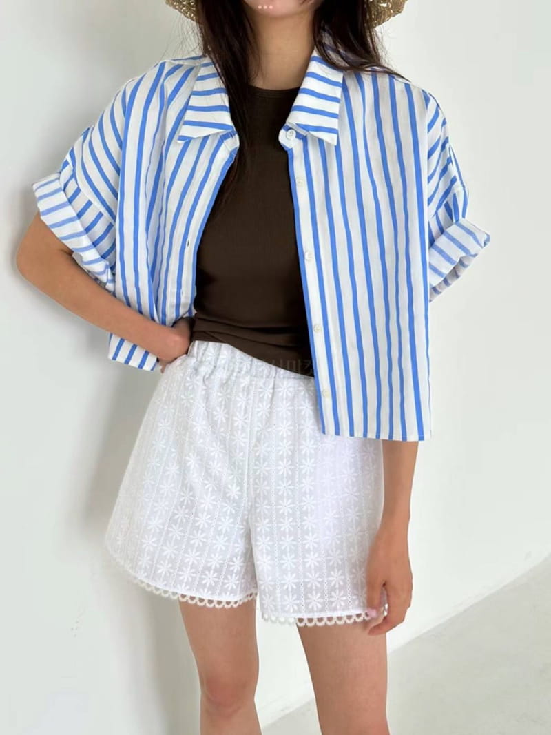 Elfin - Korean Women Fashion - #momslook - Stripes Mrine Shirt
