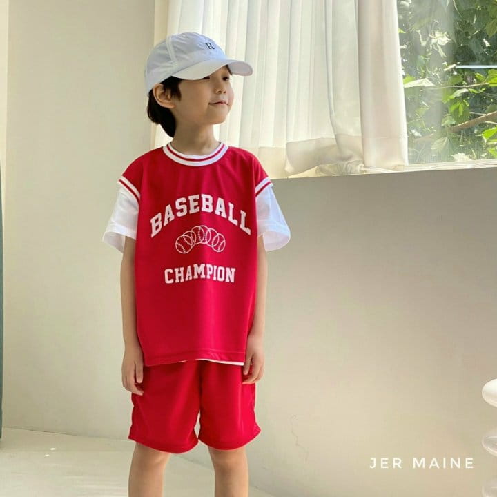 Jermaine - Korean Children Fashion - #stylishchildhood - Baseball Sleeveless Short Sleeves Pants Set - 4
