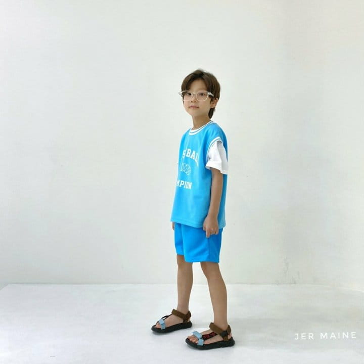 Jermaine - Korean Children Fashion - #kidsstore - Baseball Sleeveless Short Sleeves Pants Set - 10