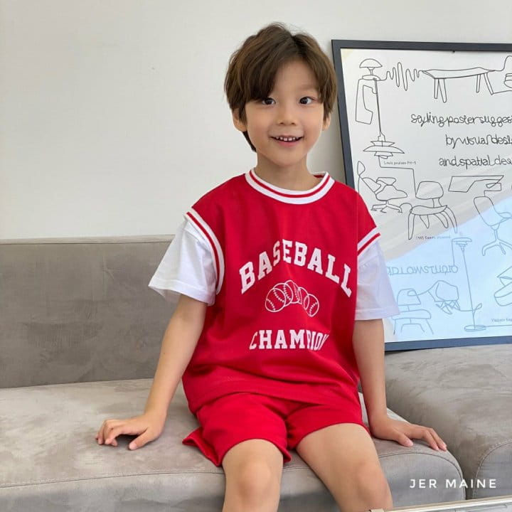 Jermaine - Korean Children Fashion - #stylishchildhood - Baseball Sleeveless Short Sleeves Pants Set - 3