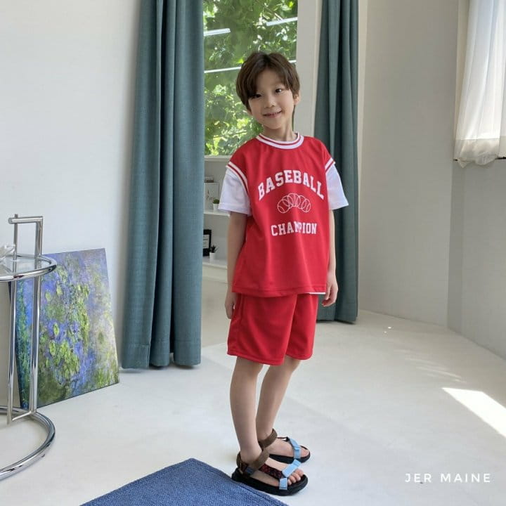 Jermaine - Korean Children Fashion - #todddlerfashion - Baseball Sleeveless Short Sleeves Pants Set