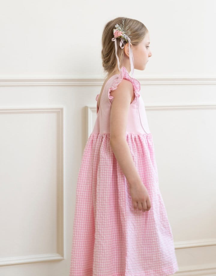 Le Bev - Korean Children Fashion - #Kfashion4kids - Wing Check One-piece Pink - 5