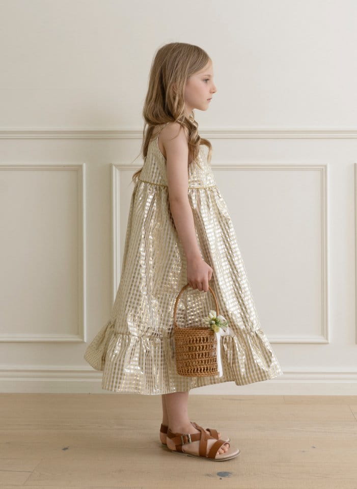 Le Bev - Korean Children Fashion - #prettylittlegirls - Gold Check One-piece - 4