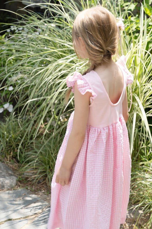 Le Bev - Korean Children Fashion - #fashionkids - Wing Check One-piece Pink