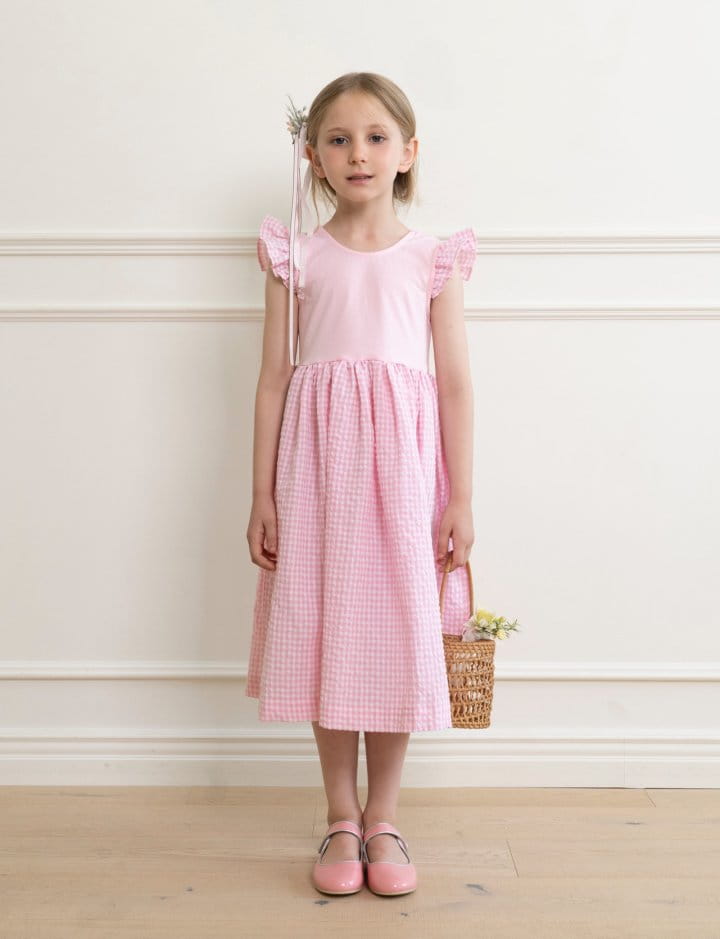 Le Bev - Korean Children Fashion - #kidsstore - Wing Check One-piece Pink - 3