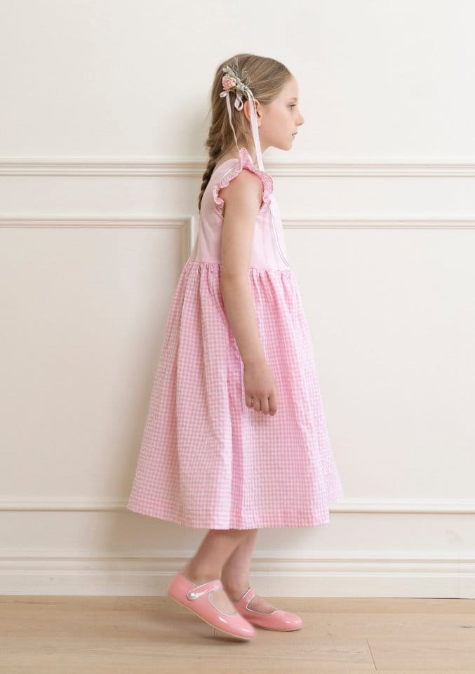 Le Bev - Korean Children Fashion - #kidsstore - Wing Check One-piece Pink - 4