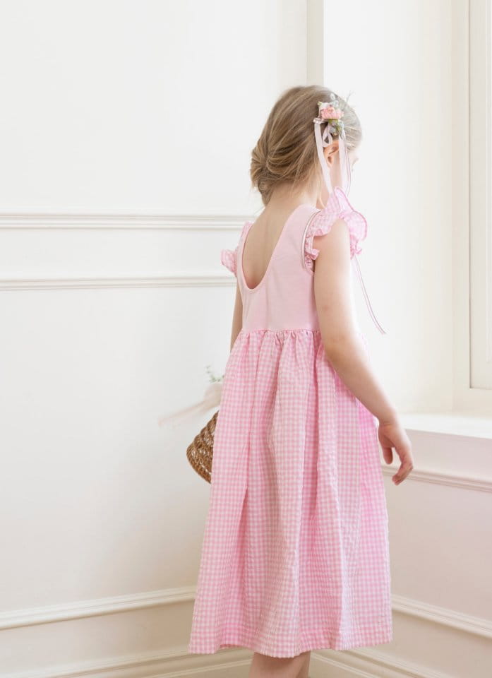Le Bev - Korean Children Fashion - #littlefashionista - Wing Check One-piece Pink - 6