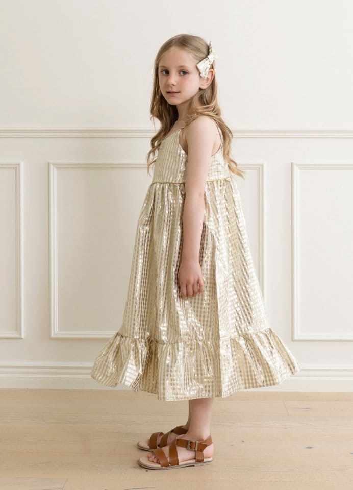 Le Bev - Korean Children Fashion - #minifashionista - Gold Check One-piece - 2