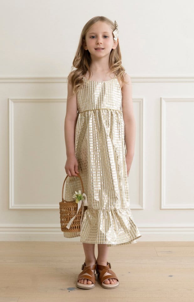 Le Bev - Korean Children Fashion - #prettylittlegirls - Gold Check One-piece - 3