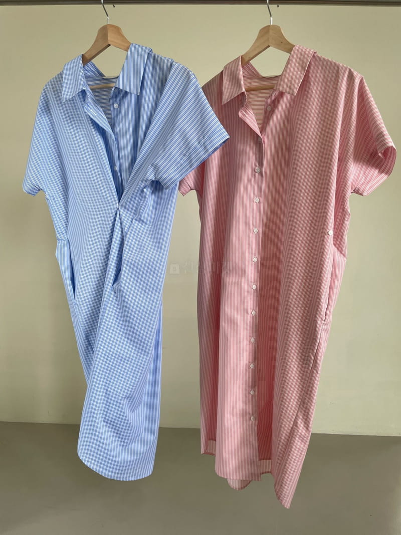Lewin - Korean Women Fashion - #momslook - Stripes Shirt One-piece - 12