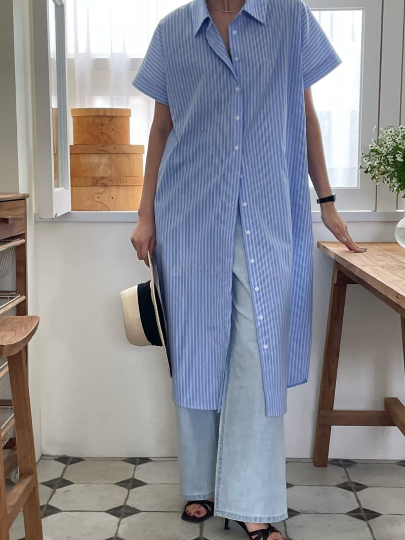 Lewin - Korean Women Fashion - #momslook - Stripes Shirt One-piece - 6