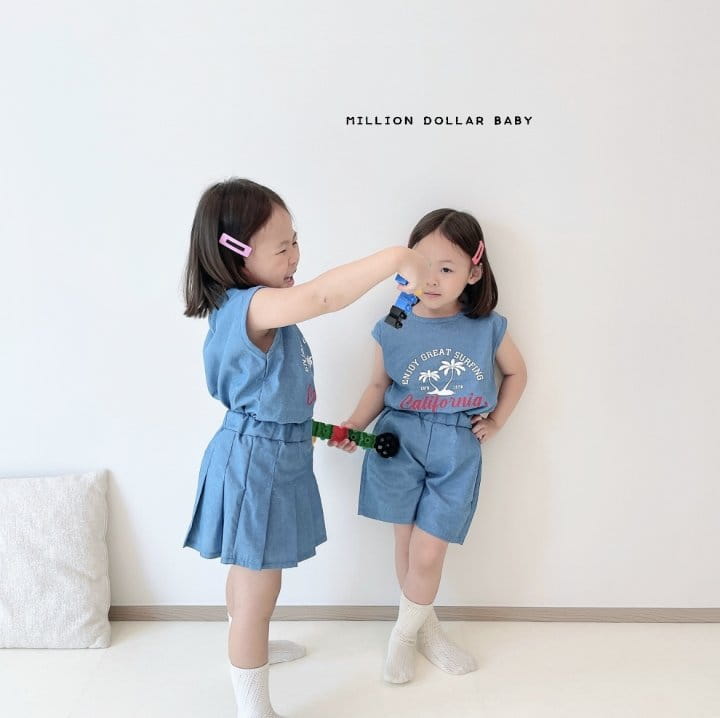 Million Dollar Baby - Korean Children Fashion - #childofig - Denim Summer Pants Set - 10