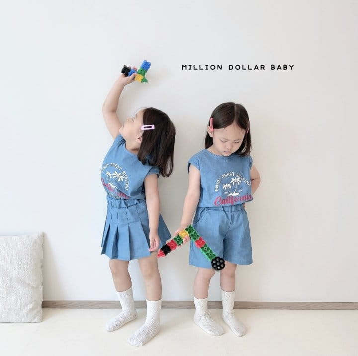 Million Dollar Baby - Korean Children Fashion - #kidsshorts - Denim Summer Pants Set - 2